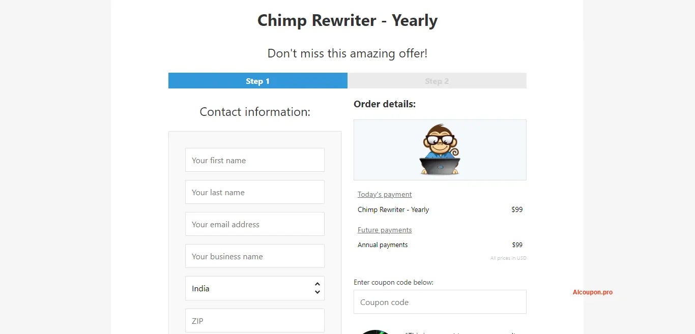 Chimp Rewriter yearly subscription