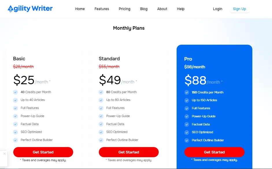 Agility Writer Pricing Plans